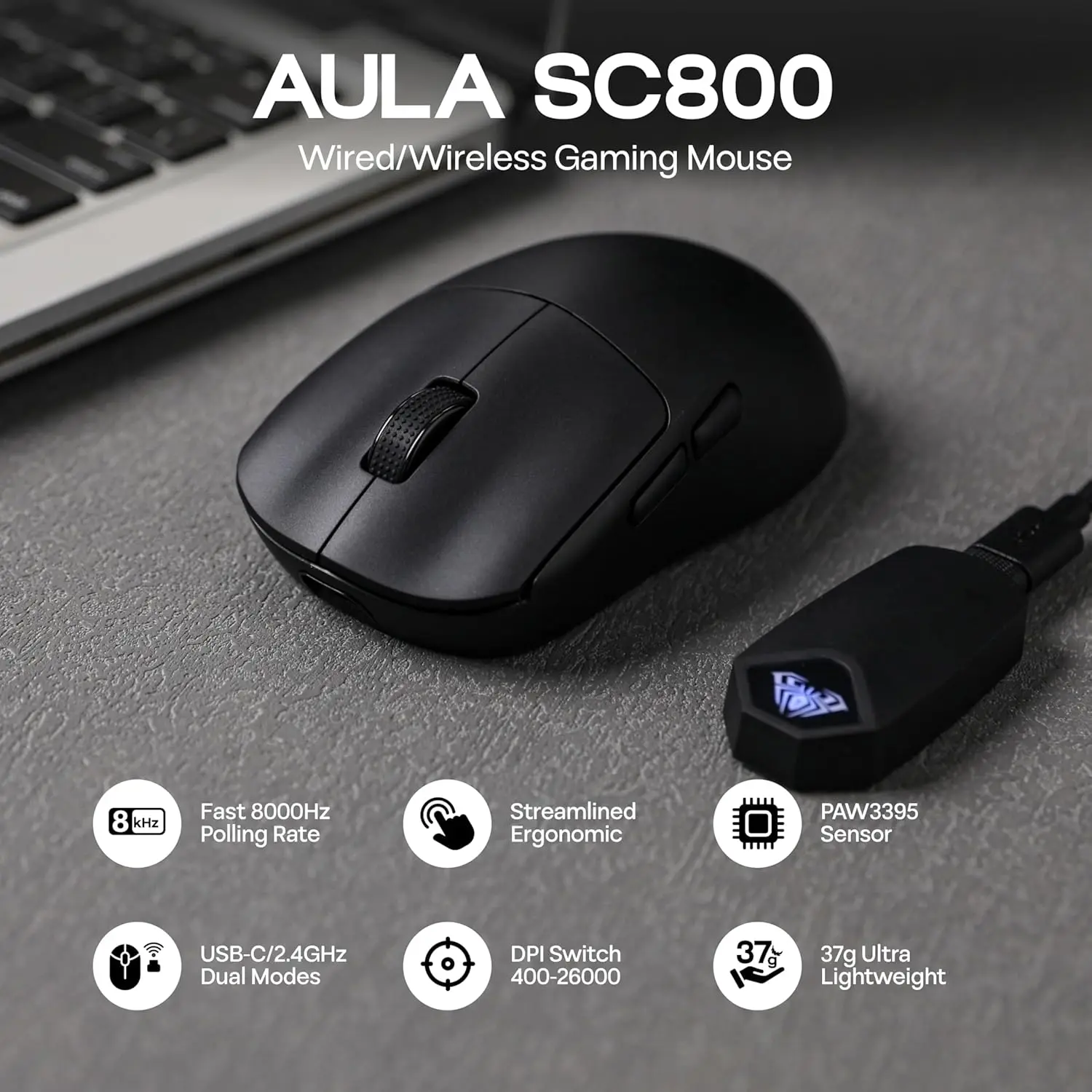 Gaming Console Buttons - Mysz gamingowa AULA SC800 USB-C przewodowa/2.4G
